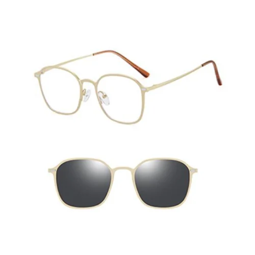 Champagne gold frame + dark gray polarized magnetic clip-on lenses | OGD7033