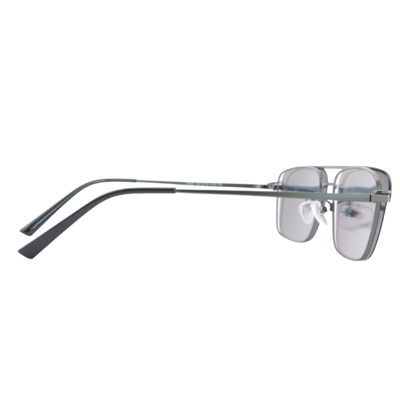 Side profile of OGD705 magnetic clip on glasses, graphite frame with dark-grey clip