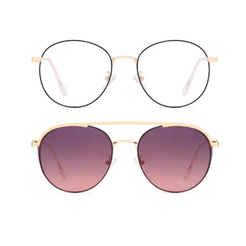 Gold OGD707 polarized round sunglasses with rose-plum gradient lenses