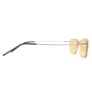 Side view of OpteLux OGD791 glasses with clip on sunglasses — gold temples, yellow clip
