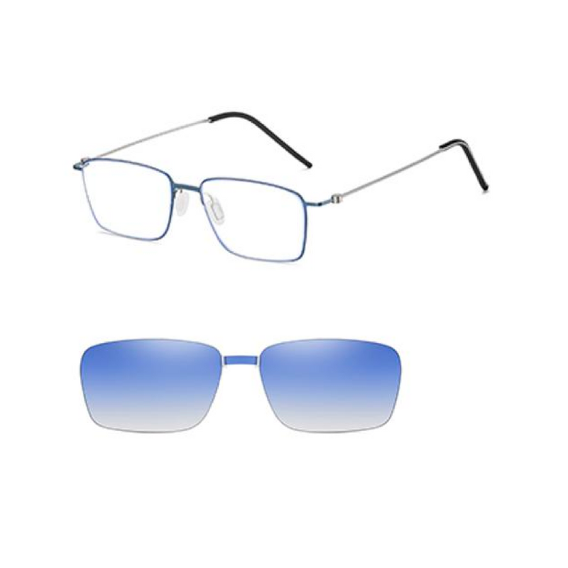 OGD791 glasses with clip on sunglasses — blue frame with blue gradient clip lenses