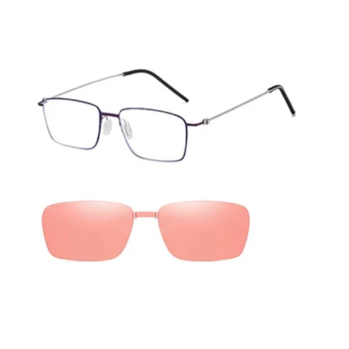 OpteLux OGD791 glasses with clip on sunglasses — indigo frame with rose clip lenses