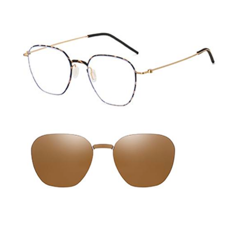 Tortoise effect titanium clip on sunglasses with brown polarized lens