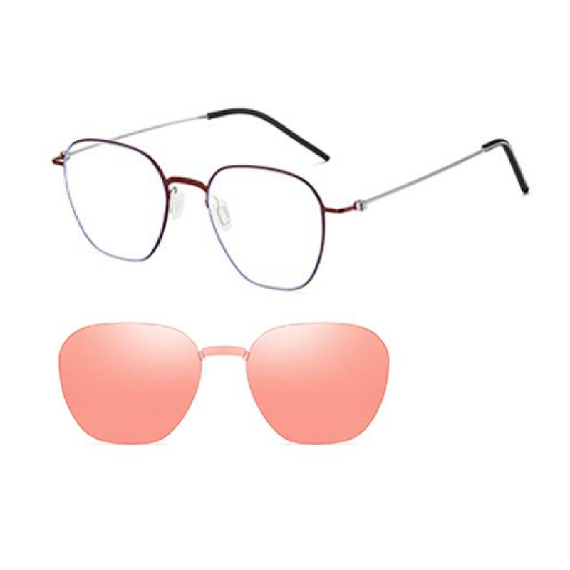 Titanium clip on sunglasses with rose tint polarized clip