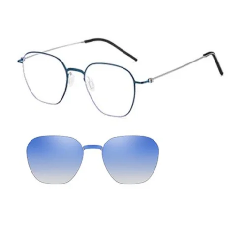 Titanium clip on sunglasses with gradient blue polarized lens