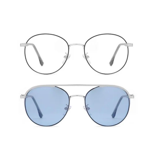 Silver OGD707 polarized round sunglasses with ice-blue lenses