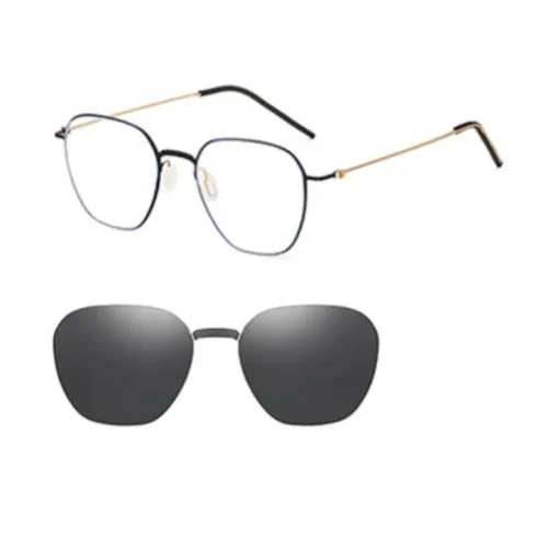 OpteLux titanium clip on sunglasses set with black frame and polarized lenses