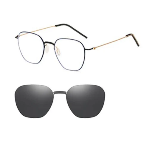 OpteLux titanium clip on sunglasses set with black frame and polarized lenses