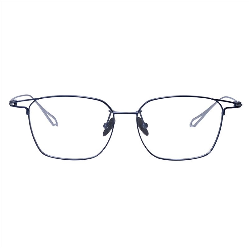 Front view of Optelux ONC7C2 titanium square glasses with deep-toned front and ultra-thin temples