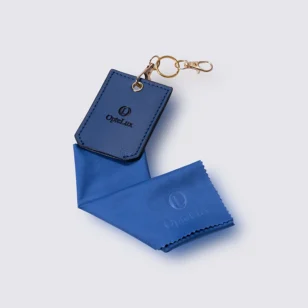 OpteLux Premium Blue Microfiber Cloth with Leather Case and Gold Keyring