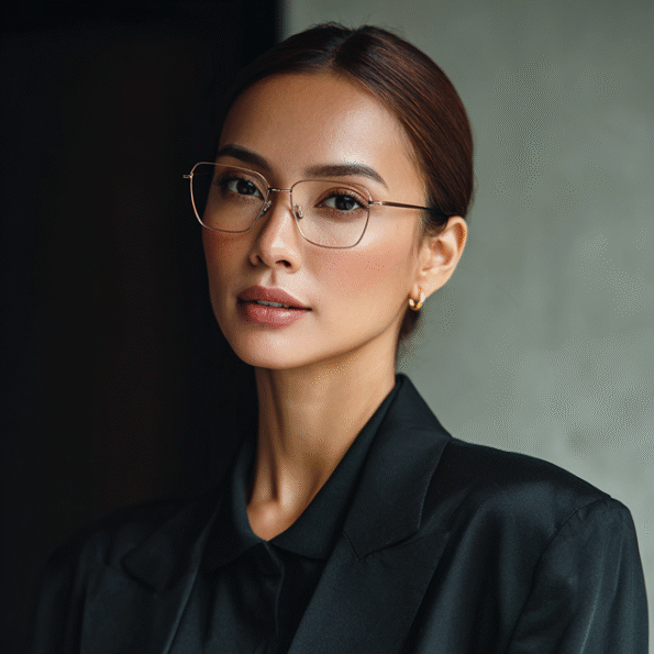Woman wearing OpteLux titanium eyeglasses - shop womens eyeglasses