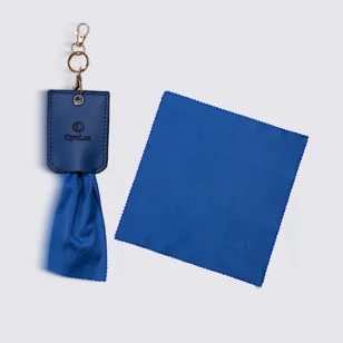 Premium Blue Microfiber Cleaning Cloth with Leather Case – OpteLux