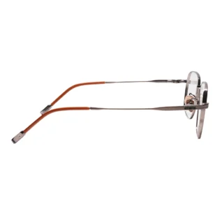 Side view of OpteLux OLT203 titanium square eyeglasses with slim orange temple tips